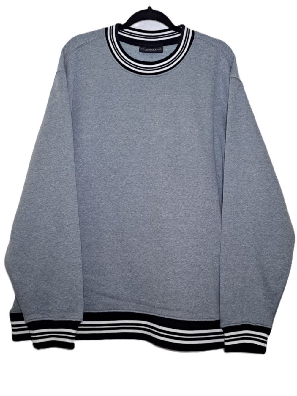 No Boundaries Mens 2XL Pullover Sweatshirt Gray Varsity Striped Ribbed Trim NWT